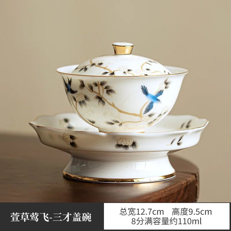 Luxury Jingdezhen Gaiwan Chinese Sancai Ceramic Teacups Handmade Teaware Tea Bowl Cups Elegant Porcerlain Tea Cup Set