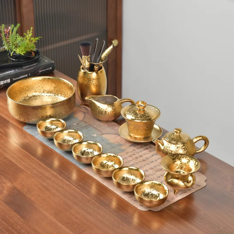 LuxuryKilnIntoGold-platedKungFuTeaSetsCeramicArchitecturalLightSetsHomeOfficeTeacupsTeapotGiftsTeaSetsKitchenCatering