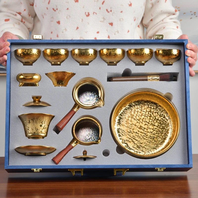 LuxuryKilnIntoGold-platedKungFuTeaSetsCeramicArchitecturalLightSetsHomeOfficeTeacupsTeapotGiftsTeaSetsKitchenCatering