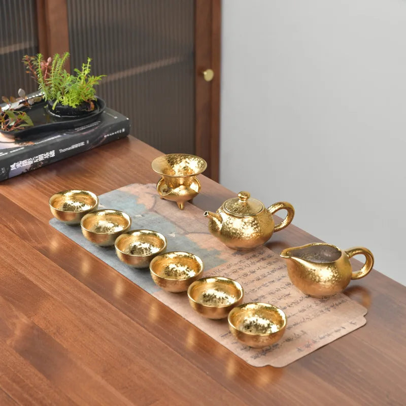 LuxuryKilnIntoGold-platedKungFuTeaSetsCeramicArchitecturalLightSetsHomeOfficeTeacupsTeapotGiftsTeaSetsKitchenCatering