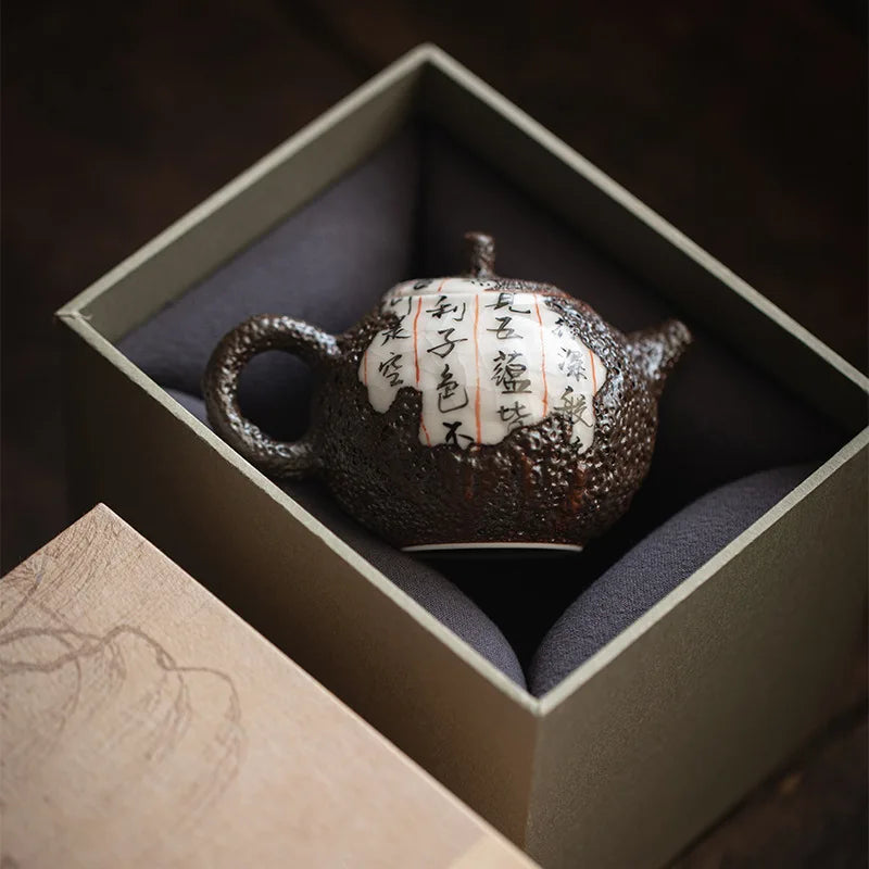 Master Handmade Firewood Tea Set Literati Pot Heart Sutra Fragmented Ceramic Hand-held Teapot Teapots for Infusions Teaware Bar