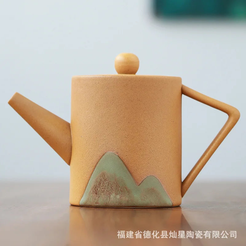 Modern Minimalist Japanese Style Tea Pot Taiwan Black Pottery Loop-handled Teapot Ceramic Tea Pot  Chrysanthemum Tea  Teapot