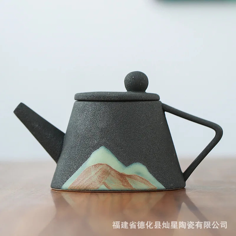 Modern Minimalist Japanese Style Tea Pot Taiwan Black Pottery Loop-handled Teapot Ceramic Tea Pot  Chrysanthemum Tea  Teapot