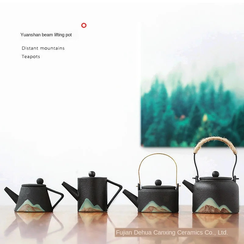 Modern Minimalist Japanese Style Tea Pot Taiwan Black Pottery Loop-handled Teapot Ceramic Tea Pot  Chrysanthemum Tea  Teapot