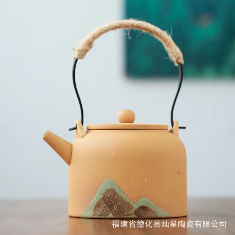 Modern Minimalist Japanese Style Tea Pot Taiwan Black Pottery Loop-handled Teapot Ceramic Tea Pot  Chrysanthemum Tea  Teapot