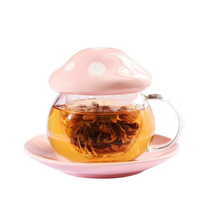 Mushroom Shaped Glass Tea Infuser Cup, Creative Teacup for Tea Infuser, Household Milk Rose Flower Mug, Tea Cup, Tea Accessories
