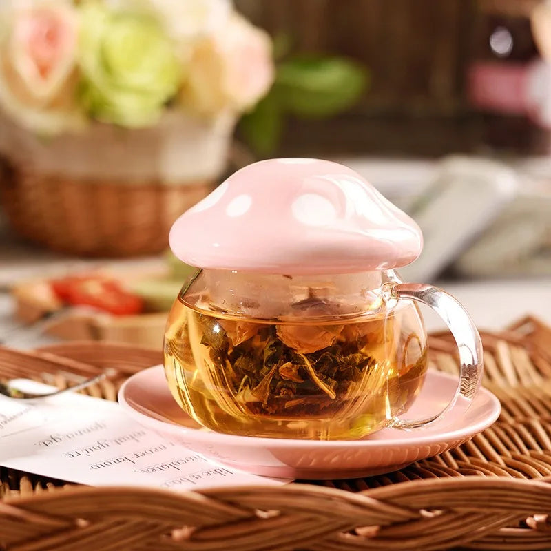 Mushroom Shaped Glass Tea Infuser Cup, Creative Teacup for Tea Infuser, Household Milk Rose Flower Mug, Tea Cup, Tea Accessories