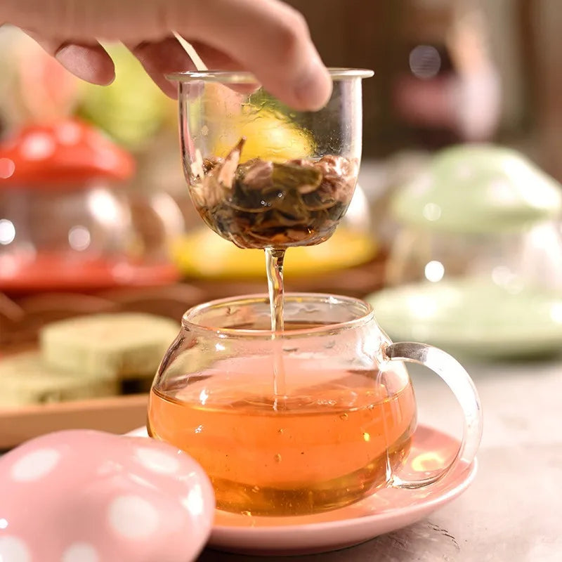 Mushroom Shaped Glass Tea Infuser Cup, Creative Teacup for Tea Infuser, Household Milk Rose Flower Mug, Tea Cup, Tea Accessories