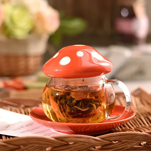 Mushroom Shaped Glass Tea Infuser Cup, Creative Teacup for Tea Infuser, Household Milk Rose Flower Mug, Tea Cup, Tea Accessories