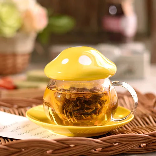 Mushroom Shaped Glass Tea Infuser Cup, Creative Teacup for Tea Infuser, Household Milk Rose Flower Mug, Tea Cup, Tea Accessories