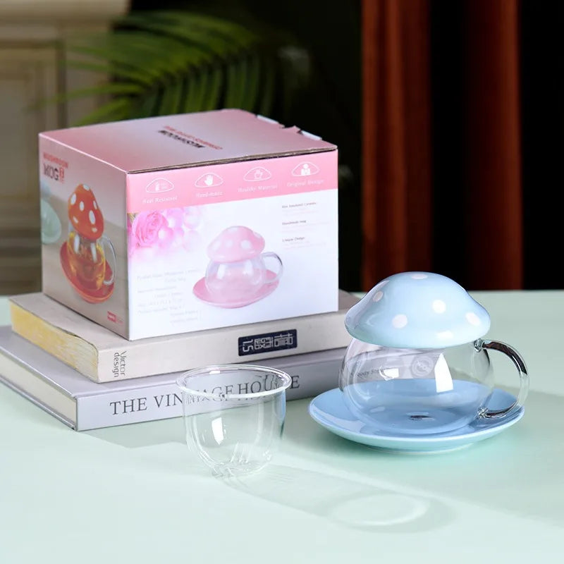 Mushroom Shaped Glass Tea Infuser Cup, Creative Teacup for Tea Infuser, Household Milk Rose Flower Mug, Tea Cup, Tea Accessories