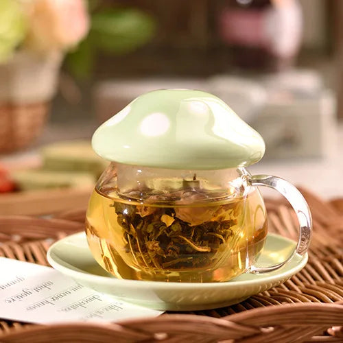 Mushroom Shaped Glass Tea Infuser Cup, Creative Teacup for Tea Infuser, Household Milk Rose Flower Mug, Tea Cup, Tea Accessories