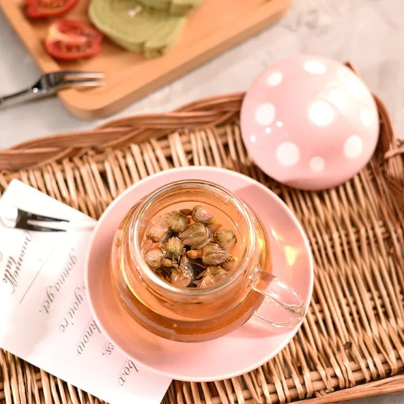 Mushroom Shaped Glass Tea Infuser Cup, Creative Teacup for Tea Infuser, Household Milk Rose Flower Mug, Tea Cup, Tea Accessories