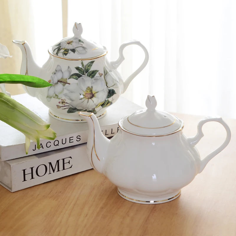 New British Bone China Coffee Pot European Style Afternoon Tea Teaset Ceramic Teapot Coffee Pot Porcelain Flower Tea Pots