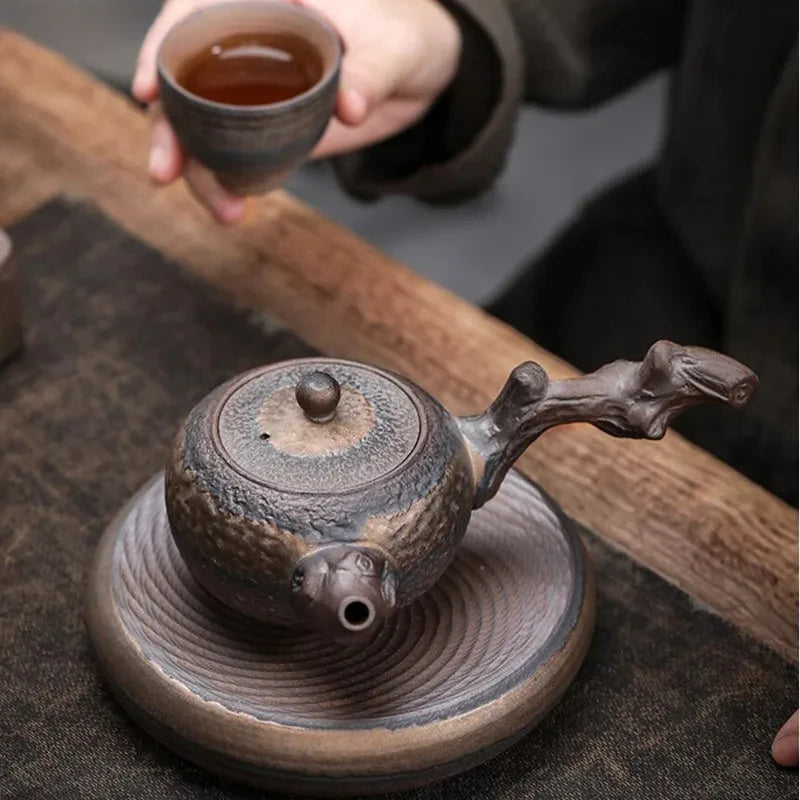 New Chinese Stoneware Teapot Ceramic Side Handle Tea Pot Handmade Kettle Antique Teaware Tea Ceremony Gifts 220ml