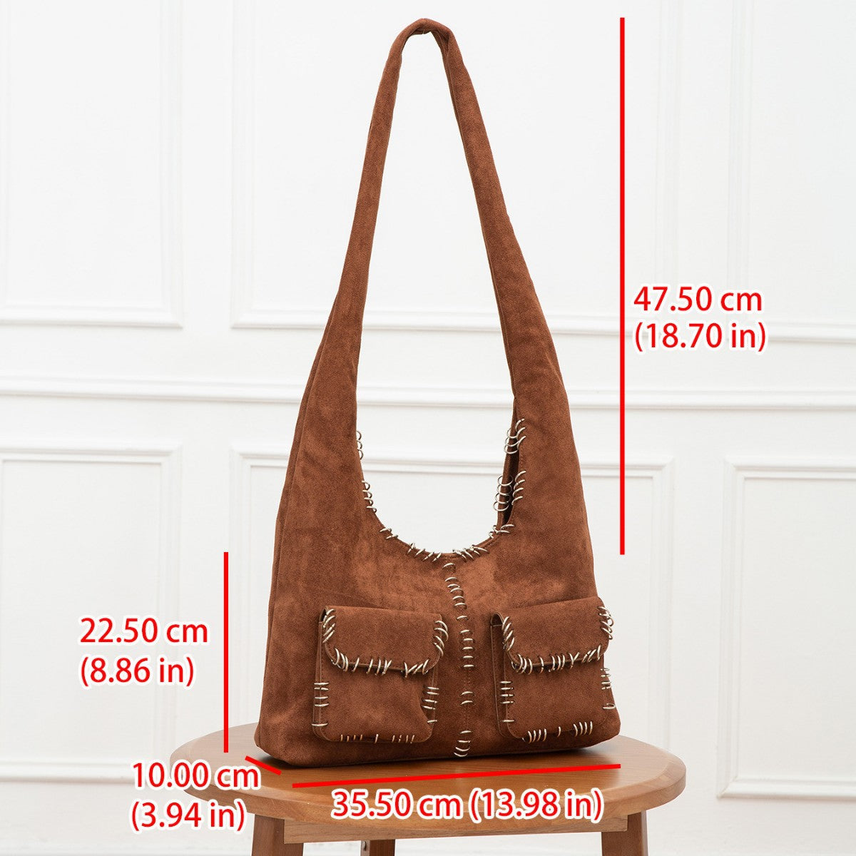 Steel Ring Multi-Pocket Tote Bag for Women Large Capacity Vintage Shoulder Crossbody Handbag, Convenient Commuter Purse with Versatile Storage