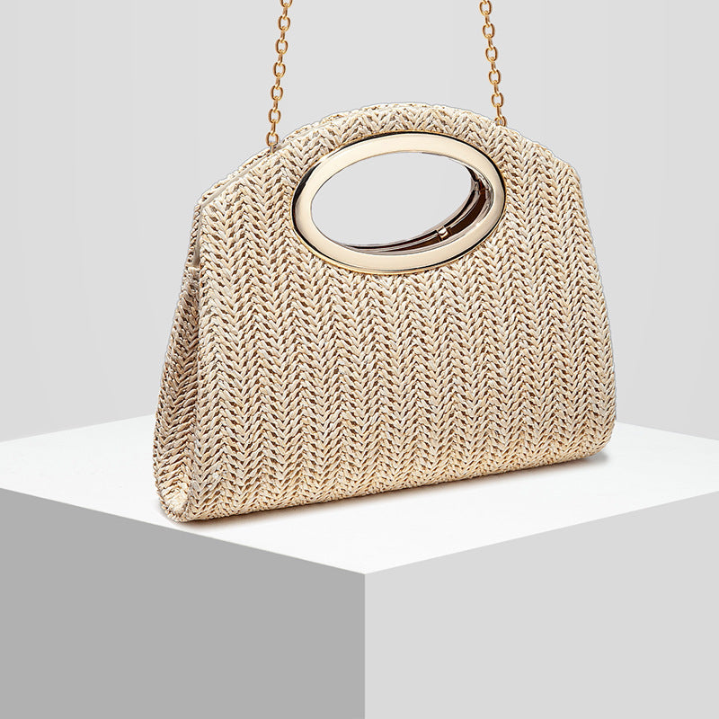 Stripe Woven Straw Evening Clutch for Women, New Formal Wedding Banquet Top Handle Crossbody Purse, Stylish Party Handbag for Ladies