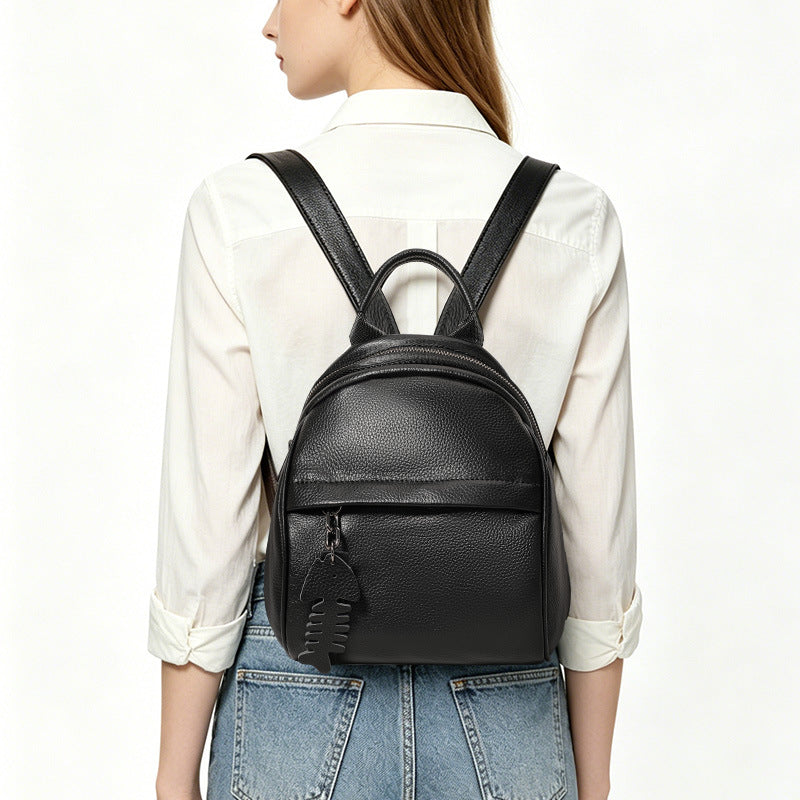 Genuine Soft Leather Backpack for Women, Minimalist Versatile Casual Commute Travel Daypack, Large Capacity Premium School Bag for Ladies