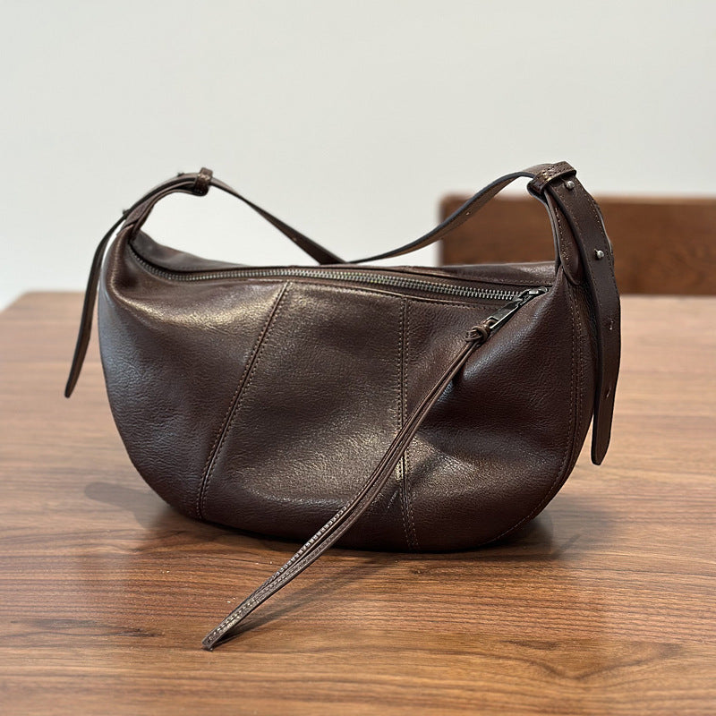 Genuine Top Layer Cowhide Saddle Bag for Women, New Casual Crescent Crossbody Shoulder Purse, Premium Leather Handbag for Ladies