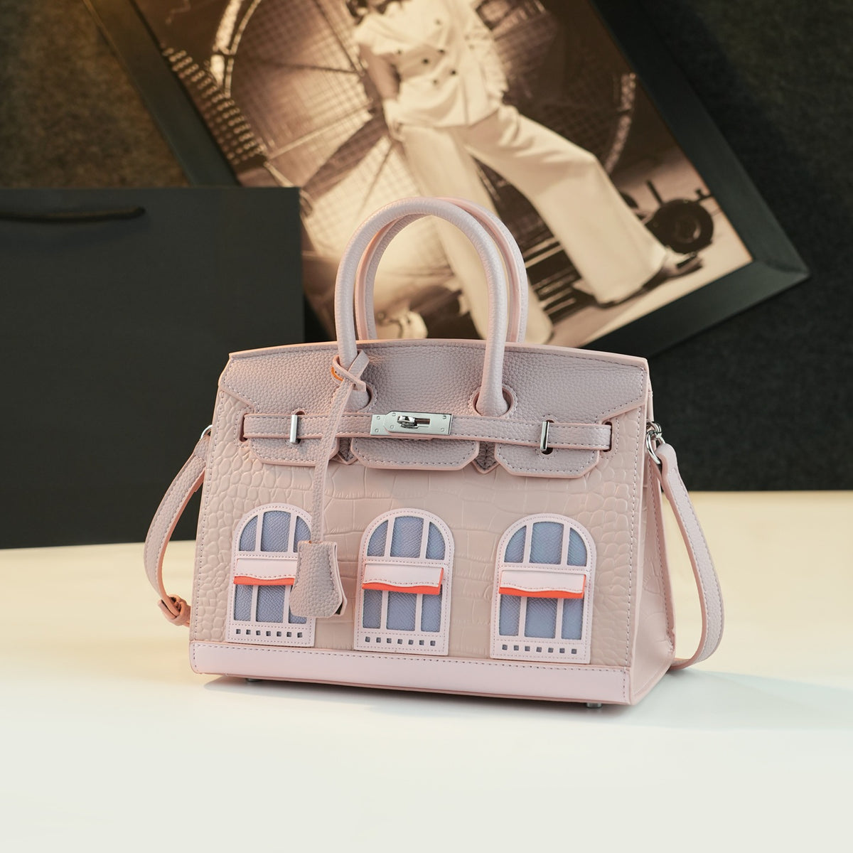 New Arrival Minimalist Birkin-Inspired Tote Bag for Women, Genuine Leather Color-Blocked Top-Handle Shoulder Crossbody Handbag with Versatile Design, Perfect Commuter Purse