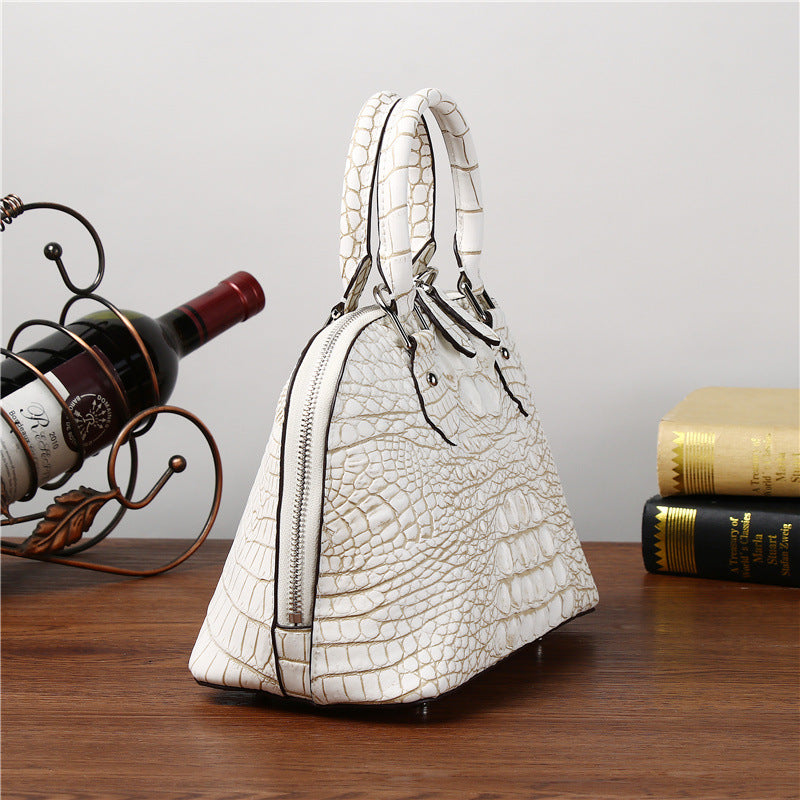 New Arrival Croc-Effect Genuine Leather Shell Tote Bag for Women, A Large Capacity Business Shoulder Crossbody Handbag with Trendy Top-Handle Design