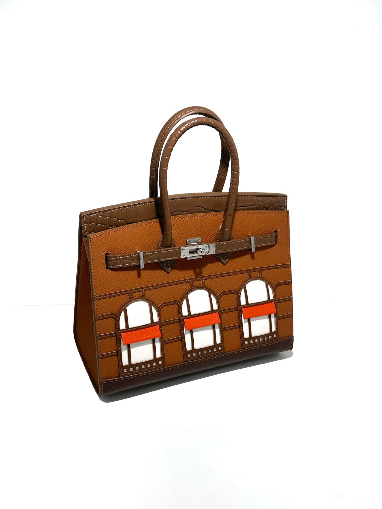New Arrival Croc-Effect Genuine Leather House-Shaped Bag for Women, A High-End Versatile Top-Handle Shoulder Crossbody Handbag with Fashionable Premium Design