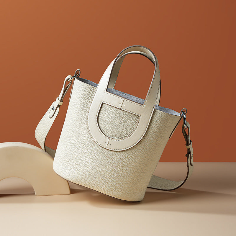 Premium Togo Leather Bucket Bag in Top Layer Cowhide, Versatile Crossbody Shoulder Purse, Niche Designer Handbag for Women