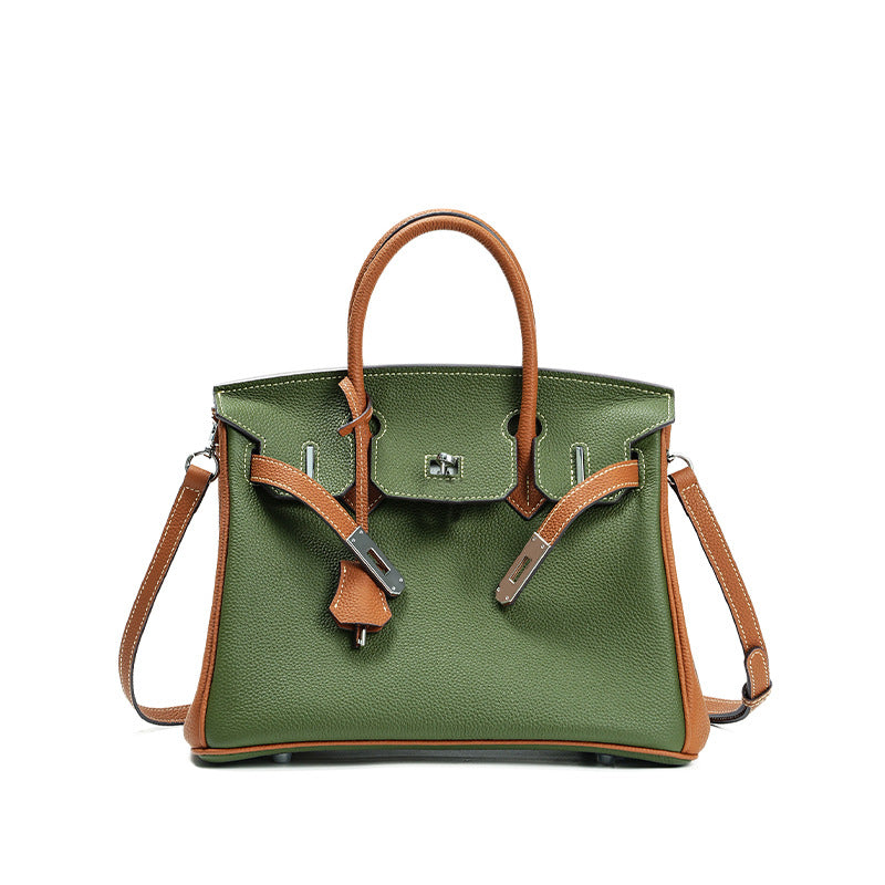 Chic 30cm Pebbled Leather Birkin-Inspired Tote Bag for Women, Genuine Leather Large Capacity Shoulder Top-Handle Handbag with Elegant Turn-Lock, Perfect Work Commuter Purse