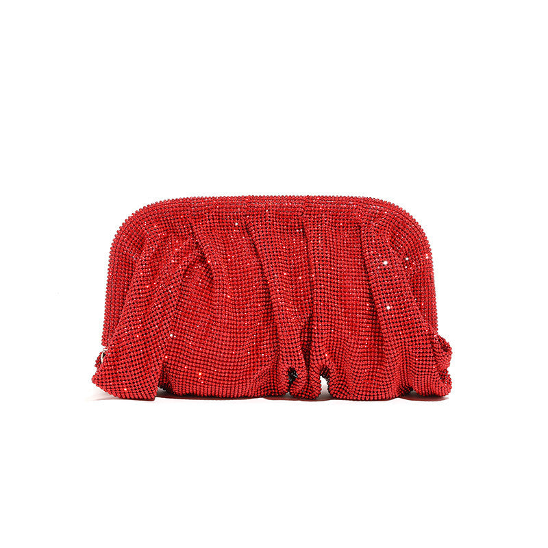Light Luxury Handmade Rhinestone Evening Clutch for Women, Sparkly Pleated Party Bag, Crystal-Studded Shoulder Crossbody Purse for Formal Events