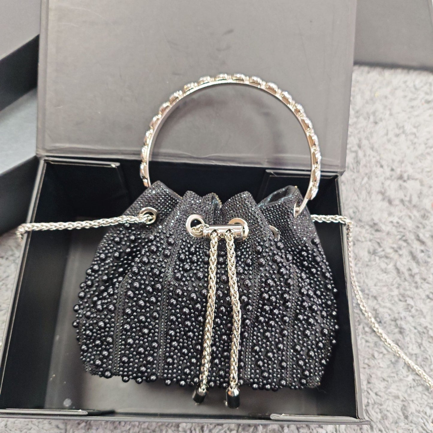 New Chinese Style Pearl Evening Bag, Rhinestone-Studded Drawstring Shoulder Crossbody Purse, Niche Light Luxury Handbag with Elegant Design