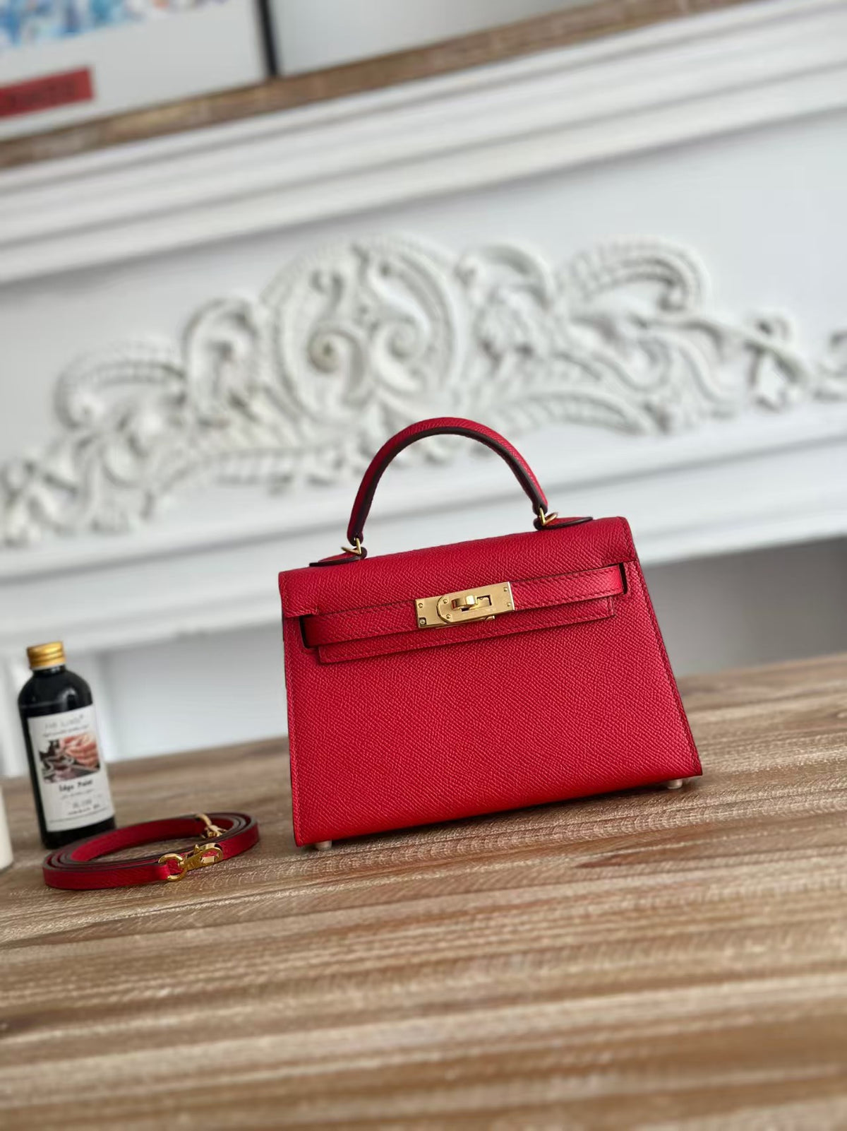 Genuine Leather Handmade Waxed Thread Mini 2nd Gen Kelly-Style Bag for Women, Classic Palm Texture Shoulder Crossbody Top Handle Purse, Premium Handbag for Ladies