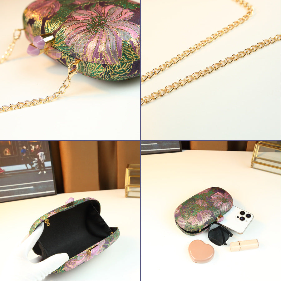 Chinese Floral Embroidery Crossbody Bag for Women Vintage Elegant Chain Shoulder Purse New中式 Clutch Handbag with Premium Satin Finish