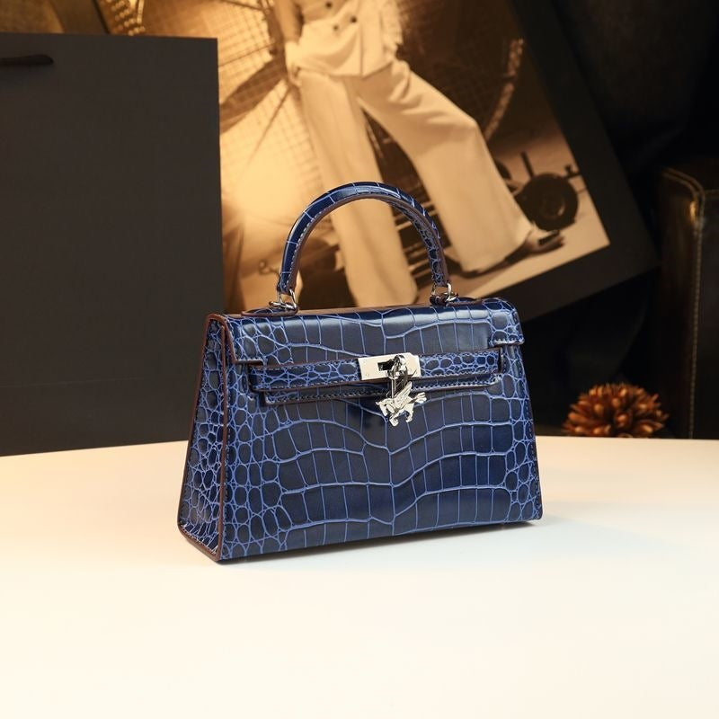 New Arrival Mini Kelly-Inspired Croc-Effect Leather Bag for Women, A 2nd Gen Small Shoulder Crossbody Handbag with Fashionable Design