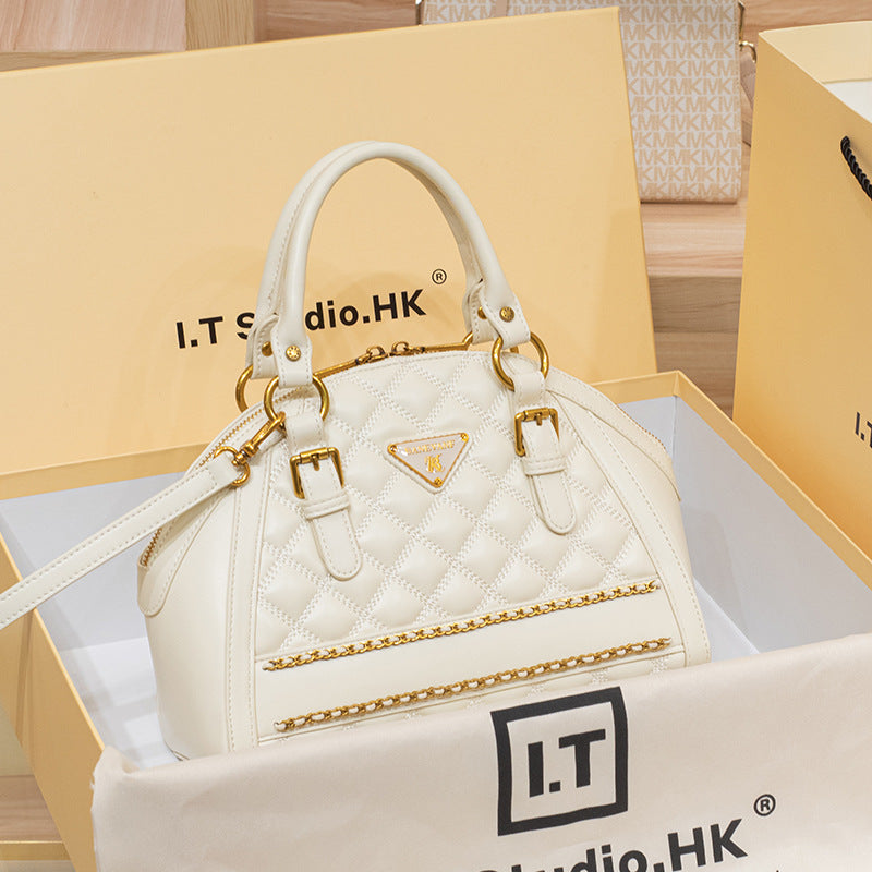 Genuine Leather Quilted Square Bag for Women, New Summer Niche Premium Chain Shoulder Crossbody Underarm Purse, Trendy Handbag for Ladies
