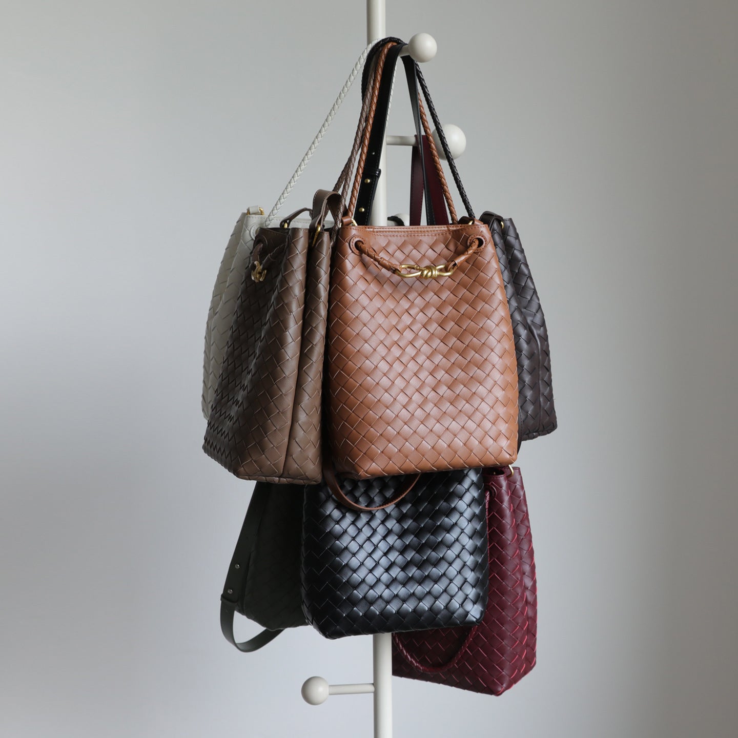 Bow Woven Bucket Bag for Women Niche Shoulder Crossbody Handbag, Fashion Cowhide Purse with Elegant Bow Detail