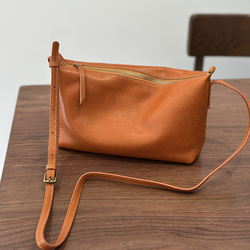Genuine Top Layer Vegetable-Tanned Cowhide Crossbody Bag for Women, Spring Summer Lightweight Dumpling Shoulder Purse, Versatile Small Everyday Handbag for Ladies