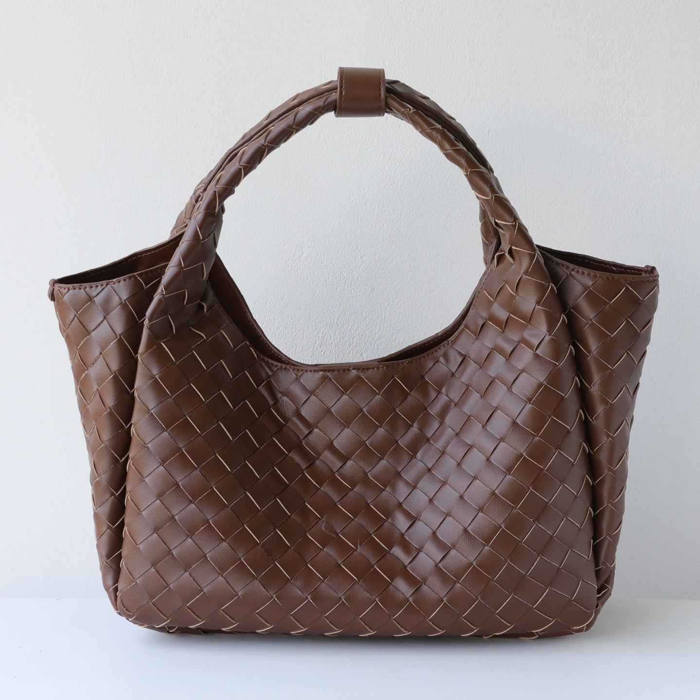 Handwoven Genuine Leather Underarm Tote Bag for Women Large Capacity Shoulder Handbag, Minimalist Commuter Purse with Artisan Texture