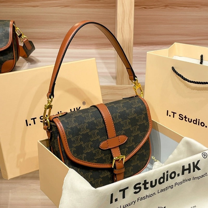 Genuine Leather Saddle Bag for Women, New Fall Winter Small Shoulder Crossbody Purse, Versatile Everyday Handbag for Ladies