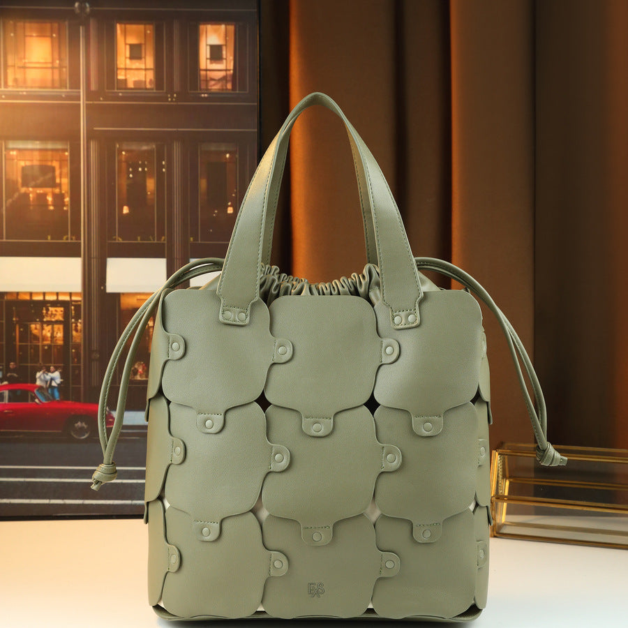 Geometric Patchwork Bucket Bag for Women Large Capacity Shoulder Crossbody Handbag, Creative Versatile Purse with Unique Design