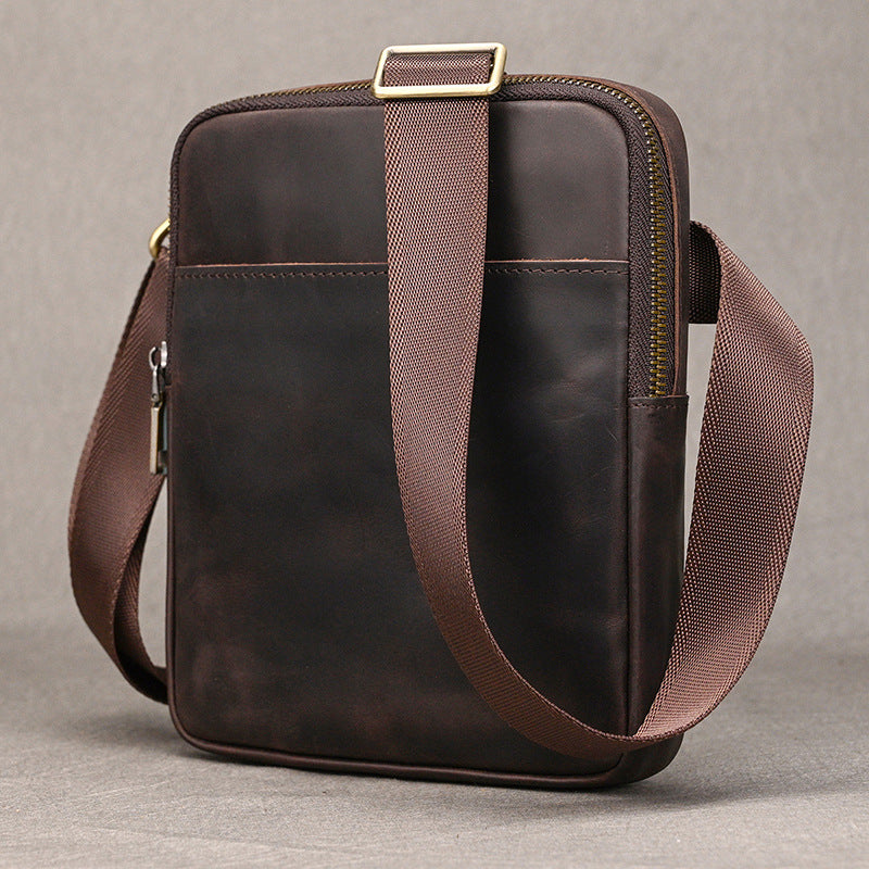 Genuine Top Layer Cowhide Small Square Bag for Men, Lightweight Casual Crossbody Shoulder Purse, Outdoor Phone Umbrella Pouch for Gentlemen