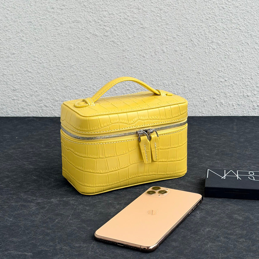 New Arrival Croc-Effect Genuine Leather Bento Box Bag for Women, A Vintage Top-Handle Small Square Commuter Handbag with Premium Top-Layer Cowhide & Trendy Design