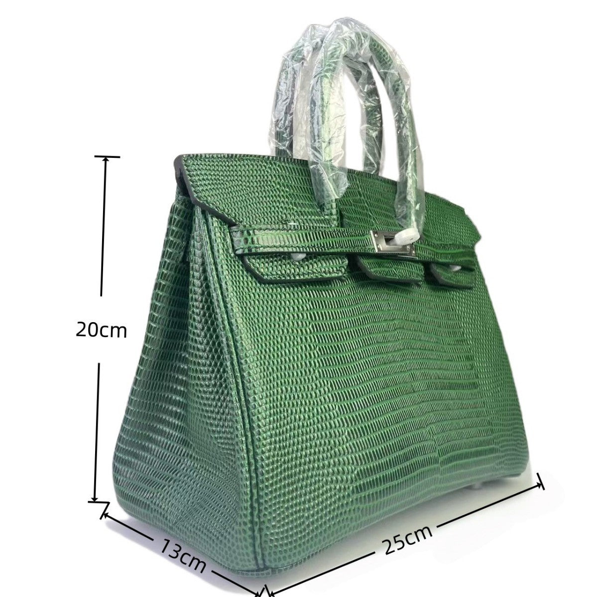 Fashionable Lizard-Embossed Birkin-Inspired Tote Bag for Women, Premium Stainless Steel Hardware 25cm Top-Layer Cowhide Handbag with Versatile Elegant Design