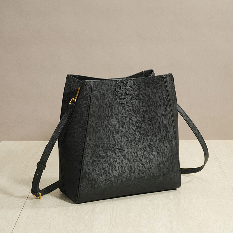 Genuine Cowhide Convertible Bucket Bag for Women, New Large Capacity Top Handle Crossbody Shoulder Purse, Fashionable Versatile Commute Handbag for Ladies