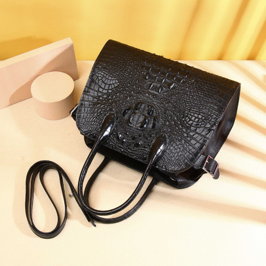 Premium Thai Croc-Effect Dumpling Bag for Women, A Large Capacity Bowling Shell Tote with Business Trendy Top-Handle Design, Perfect for Work & Everyday