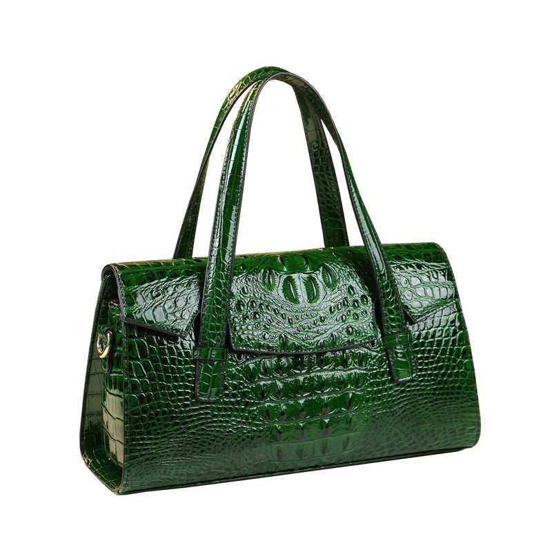 New Arrival Thai Genuine Leather Croc-Effect Evening Bag for Women, A Shoulder Top-Handle Handbag with Wrist Strap, Perfect for Moms & Special Occasions