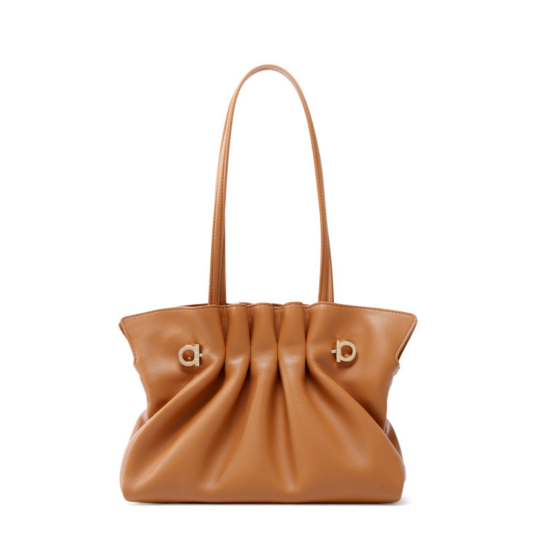 Genuine Leather Pleated Cloud Tote Bag for Women, New Versatile Fashionable Shoulder Crossbody Purse, Large Capacity Casual Everyday Handbag for Ladies
