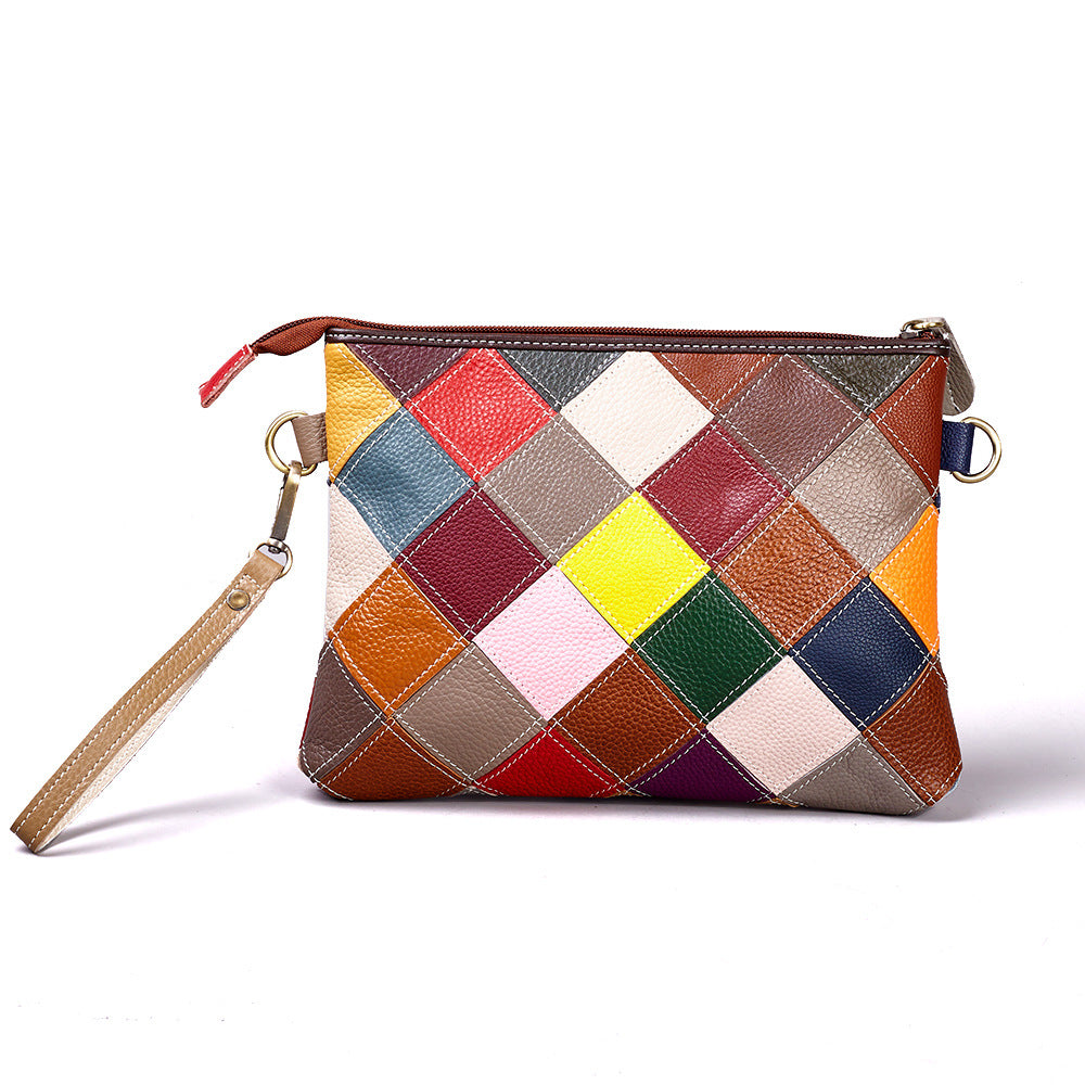 New Colorful Patchwork Phone Bag in Top Layer Cowhide, Trendy Small Square Shoulder Crossbody Purse, European Style Commute Handbag for Women