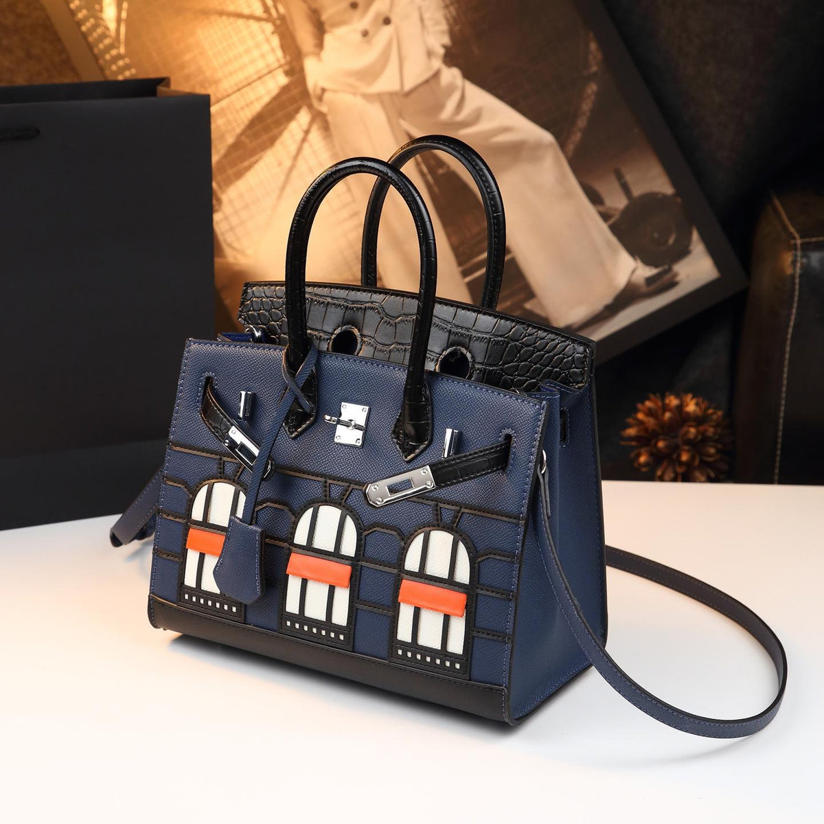 Chic Croc-Embossed Birkin-Inspired Tote Bag for Women, Premium Genuine Leather Top-Handle Shoulder Crossbody Handbag with Sophisticated Elegant Design, Trendy Everyday Purse