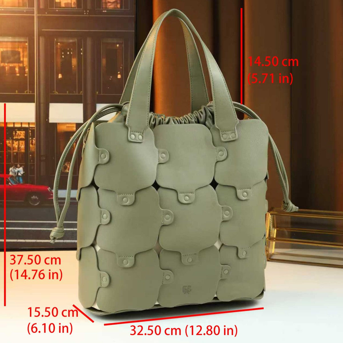 Geometric Patchwork Bucket Bag for Women Large Capacity Shoulder Crossbody Handbag, Creative Versatile Purse with Unique Design