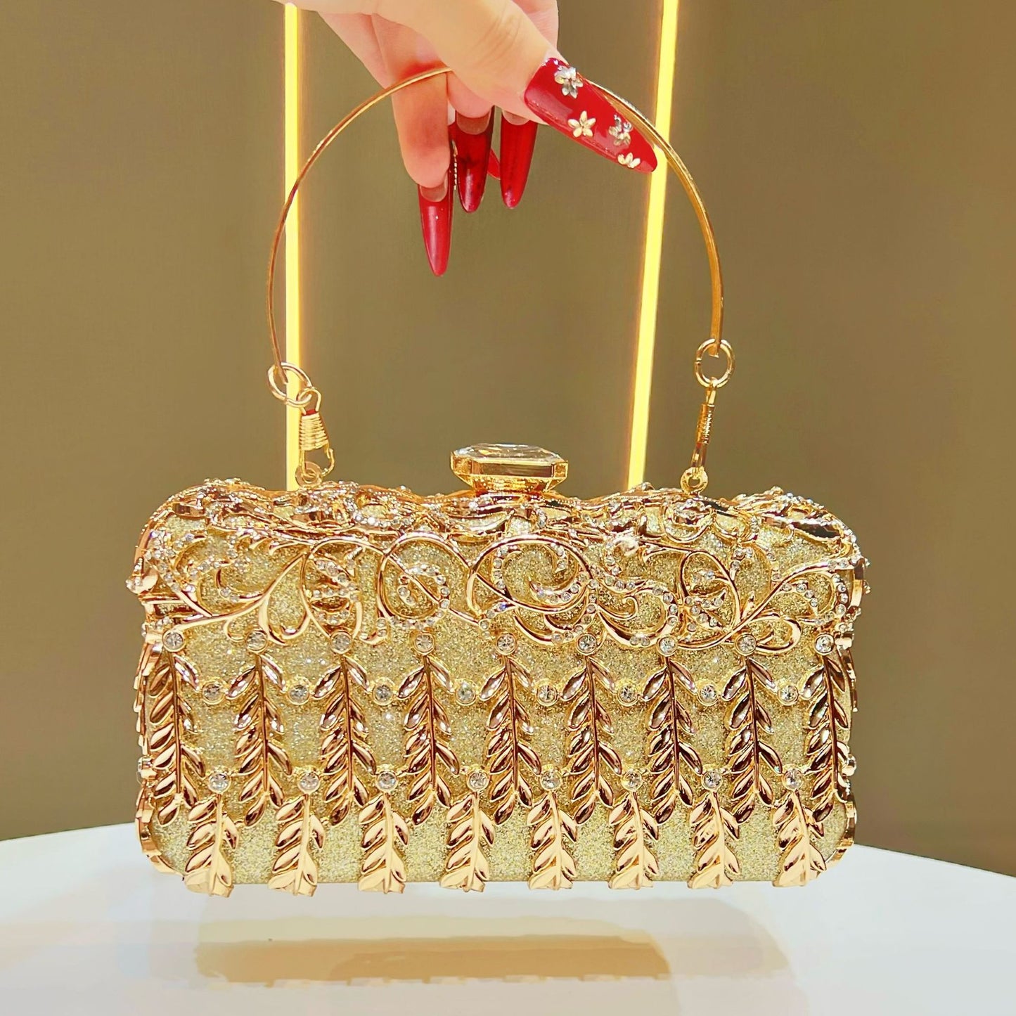 Women's Rhinestone-Embellished Luxury Evening Bag, Premium Top-Handle Banquet Purse for Formal Dress Bridesmaid, Sparkly Handbag